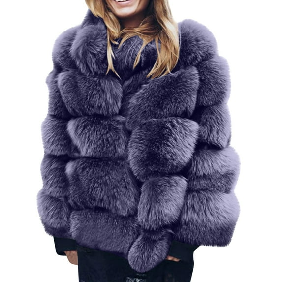 ChaoHeng Jackets for Women Plus Size on Clearance,Women Plus Size Winter Warm Loose Stand Collar Hair Jacket Coat(Navy,XXXL)