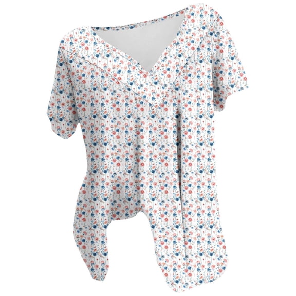ChaoHeng Ladies Blouses Plus Size Summer Blouses Plus Size Women Plus Size Short Sleeves V-Neck Print Blouse Pullover Tops Short Sleeve Blouses