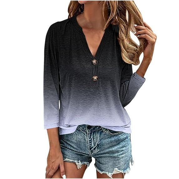 ChaoHeng Ladies Blouses Plus Size Deals Summer T-Shirts for Women Deals Women's Tops Fashion Solid Button Shirt Female V-Neck Loose T-Shirt Blouse