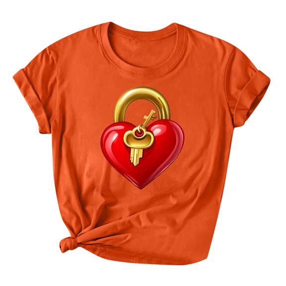 ChaoHeng Ladies Blouses Plus Size Trendy Blouse Plus Size Women's Lover Love Printed T-Shirt Round Neck Short Sleeved Top