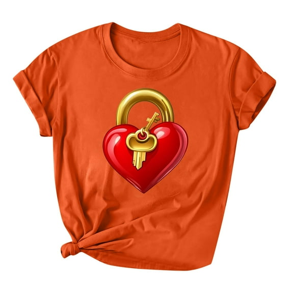 ChaoHeng Ladies Blouses Plus Size Trendy Blouse Plus Size Women's Lover Love Printed T-Shirt Round Neck Short Sleeved Top