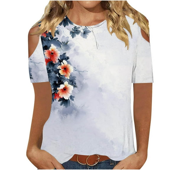 ChaoHeng Ladies Blouses Short Sleeve Summer Blouses for Women s Women's Fashionable Solid Color T-shirt Short Sleeved Shirt Round Neck Casual Top