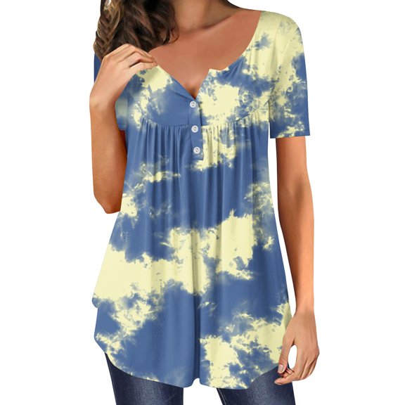 ChaoHeng Ladies Blouses Short Sleeve Trendy T-Shirts for Women 2025 Womens Summer Casual V-Neck Hide Belly Short Sleeve T-Tunic Blouses