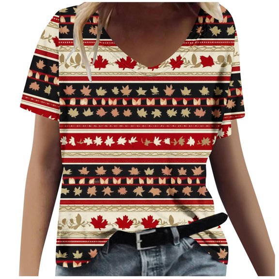 ChaoHeng Ladies Blouses Short Sleeve Women Plus Size Summer Tops Fashion Women Summer Print V-Neck T-Shirt Short Sleeve Casual Blouse Tops