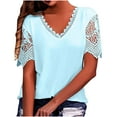 thumbnail image 1 of ChaoHeng Ladies Blouses Short Sleeve Womens Summer Crewneck Women Casual Solid Short Sleeve V-Neck Lace Stitching Pullover Blouse T-Shirt Tops, 1 of 6