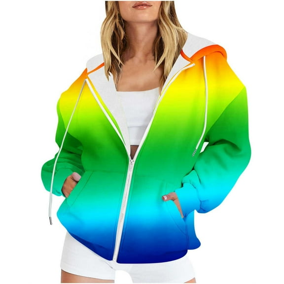 ChaoHeng Ladies Coats with Hood $19.99 Oversized for Women,Women Fashion Printed Blouse Long Sleeve Tops Sweatshirt Pockets Hoodied,Green,XXL