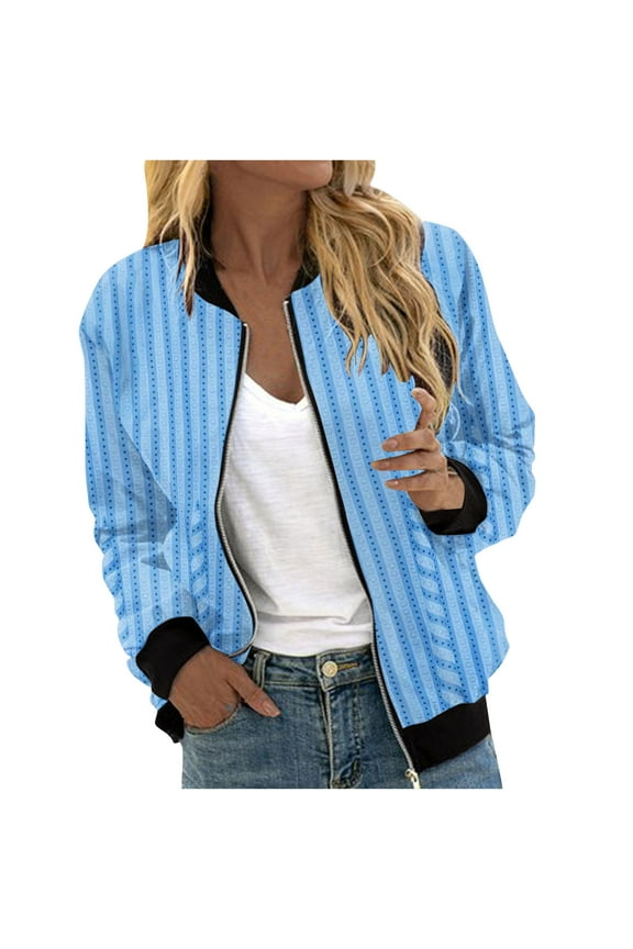 Ladies Jackets Lightweight Hanes 2024 Fall/Winter Clearance,Women's Casual Fashion Printed Pocket Zippered Coat(Khaki,S)