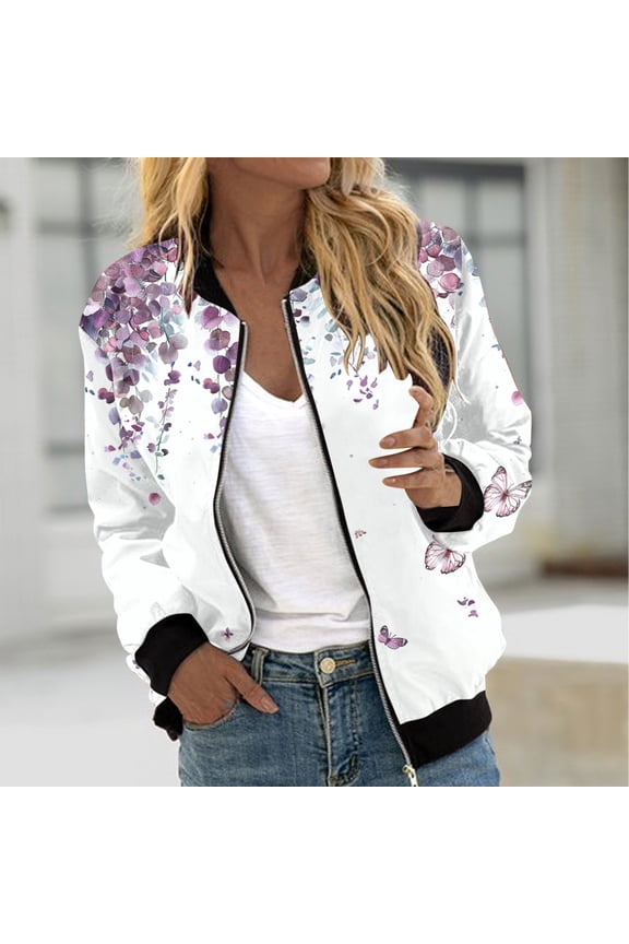 Ladies Jackets Lightweight Petite Save Up Under 50%,Women's Casual Fashion Printed Pocket Zippered Coat