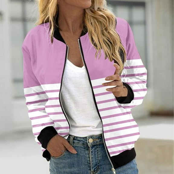 ChaoHeng Ladies Jackets Lightweight Petite Save Up Under 50%,Women's Casual Fashion Printed Pocket Zippered Coat