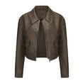 thumbnail image 1 of ChaoHeng Ladies Jackets Lightweight Petite Tops Button 2024 Clearance,Womens Solid Color Short Thin Leather Jacket Long Sleeved Casual Jacket(Coffee,XXL), 1 of 6