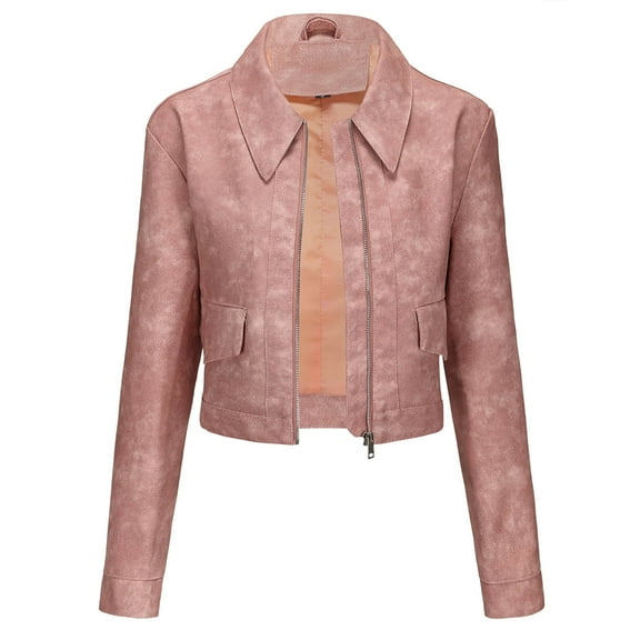 Top Style Trends for Women!ChaoHeng Ladies Jackets Lightweight Petite Tops Button 2024 Clearance,Womens Solid Color Short Thin Leather Jacket Long Sleeved Casual Jacket(Pink,S)