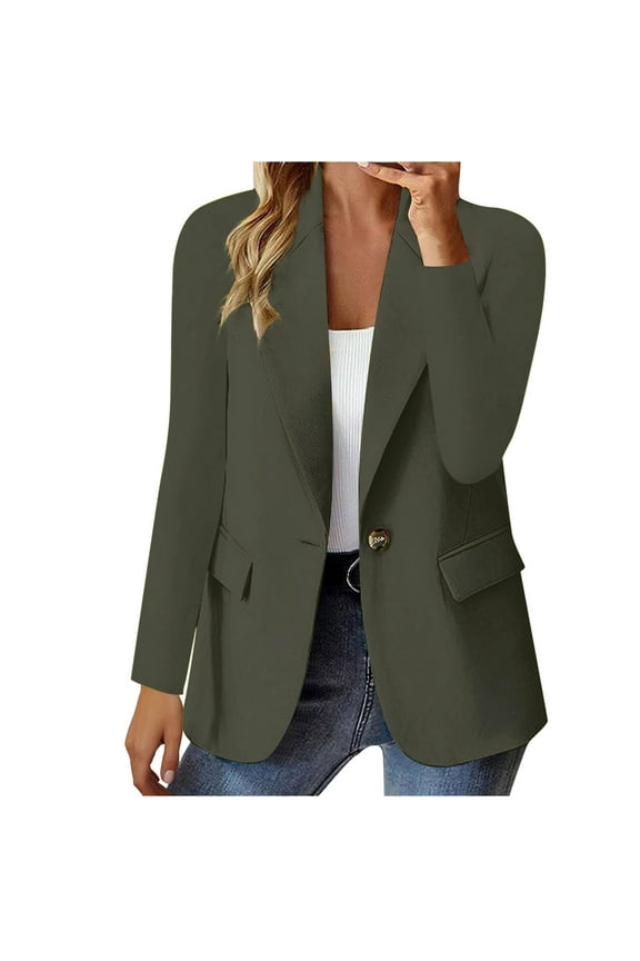 Spring Womens Clothes 2025!ChaoHeng Ladies Jackets Solid Color Pocket Zipper Tops 2025 Clearance,Women's Fashion Solid Button Suit Coat Long Sleeve Hatless Casual Coat/Jacket Tops(Army Green,S)