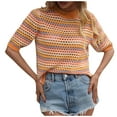 thumbnail image 1 of ChaoHeng Ladies Sweaters and Cardigans for Fall Plus Size,Women's Fashion Round-Neck Loose Printed Casual Short Sleeve Tops Sweater(Orange,L), 1 of 7