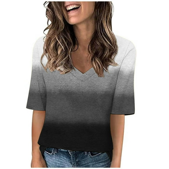 ChaoHeng Ladies Tops and Blouses Summer Blouses for Women under $10.00 2024 Women's Fashion Tees Casual V-neck Loose Cute T Shirt 1/2 Sleeve Ladies Top