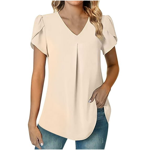 ChaoHeng Ladies Tops Plus Size Summer Tops Short Sleeve T Shirts for Women Women's Casual Sleeve Tops V-Neck Short Sleeve T- Cute Solid Summer Loose Blouses Tops