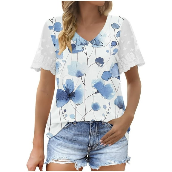 ChaoHeng Ladies Tops Trendy Blouse for Women 2025 Fashion Woman Casual V-Neck Vintage Solid Mesh Blouse Short Sleeve T-Shirt Summer