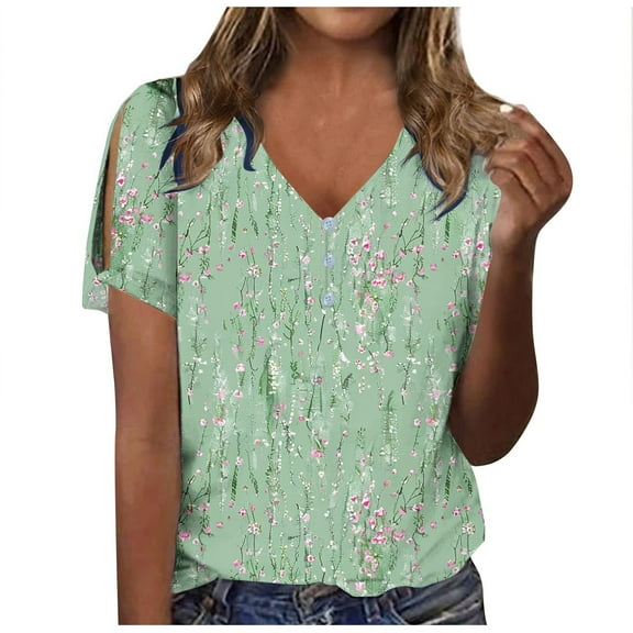 ChaoHeng Ladies Tops and Blouses Women Tops Spring Summer Women Fashion Casual Shirts Short Sleeve Loose Tee Tops V Neck Blouse