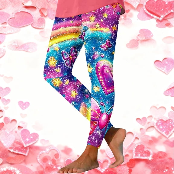 ChaoHeng Leggings for Women Women's Valentine's Day All-Over Print Leggings Heart Pattern Workout Tights