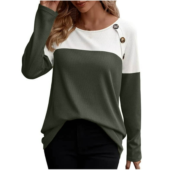 ChaoHeng Long Sleeve Color Match Button Ladies Tops Blouse Featuring Seasonal Savings for Plus Size Women 2025 Clearance(Green,M)