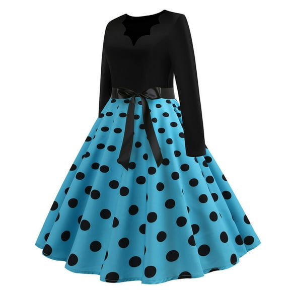 ChaoHeng Long Sleeve Dresses for Women Plus Size Winter Dresses for Women 2025 Women's V-Neck Print Polka- Long-Sleeved Casual Bow Tie Stitching Large Dress