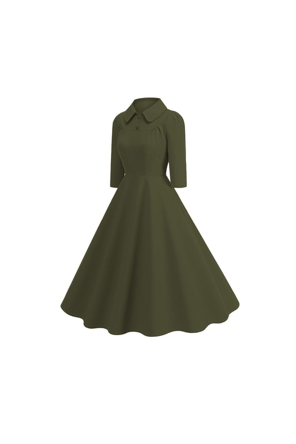 Long Sleeve Dresses for Women Women's Vintage 3/4 Sleeve Dress Retro Style Mid-Length A-Line Dress,L