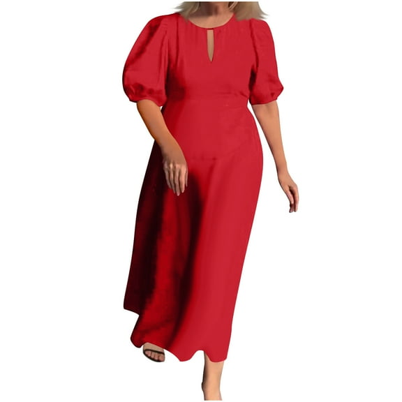 ChaoHeng Plus Size Dresses under $10 Summer Dresses for Women 2025 Trendy Fashion Women's Summer Temperament Solid Short Sleeve Round-Neck Dress