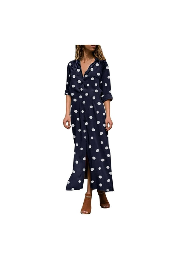 Plus Size Dresses under $10 Trendy Dresses for Women 2025 Fall Fashion Women Casual V-Neck Button Pocket Print Long Sleeve Long Dress