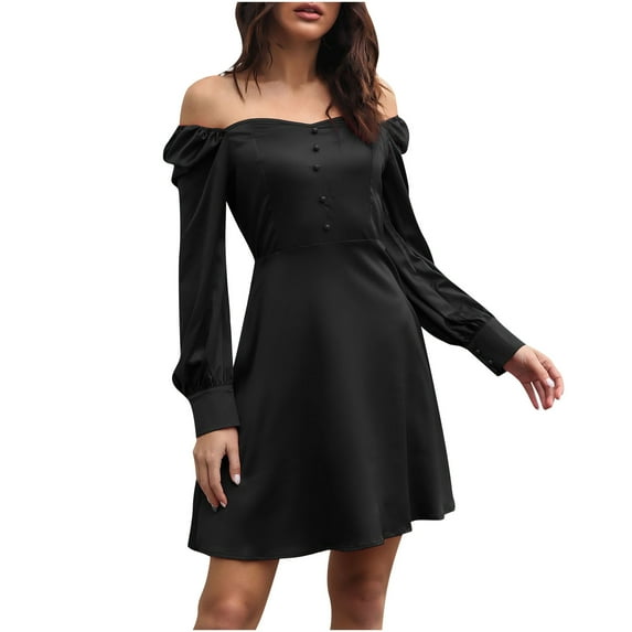 ChaoHeng Plus Size Dresses Sweater Dresses for Women 2025 Women Fashion Casual Neck Puff Sleeve French Long Sleeve Solid Color Dress
