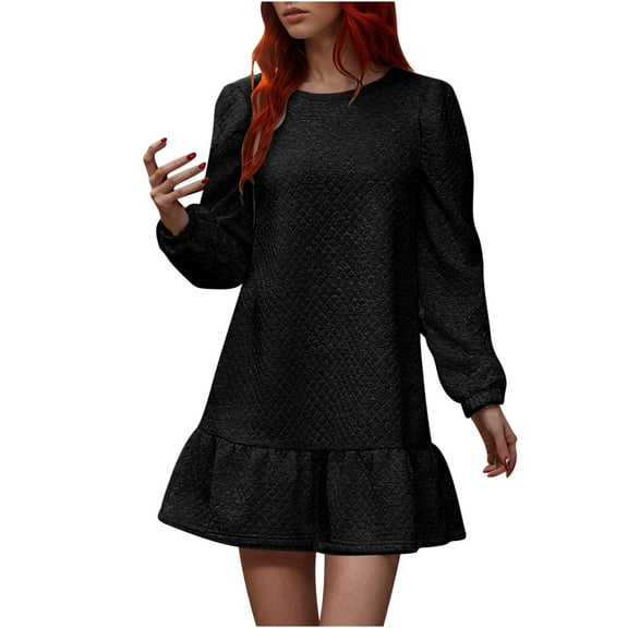 ChaoHeng Plus Size Dresses Trendy Dresses for Women 2025 Classy Women's Fashionable Long Sleeved Round Neck Solid Color Dress