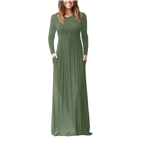 ChaoHeng Plus Size Dresses New & Trending Women Casual Long Sleeve Sexy Plus Size Loose Plain Pockets Long Maxi Dress