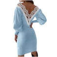 thumbnail image 1 of ChaoHeng Plus Size Dresses Long Sleeve Dresses for Women Women's Sexy Solid Lace V-Neck Backless Long-sleeved Sheath Tight Dress, 1 of 6