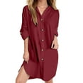 thumbnail image 1 of ChaoHeng Plus Size Dresses Long Sleeve Trendy Dresses for Women 2025 Women Casual Long Sleeved Lapel Button Up Shirt Solid Color Dress, 1 of 5