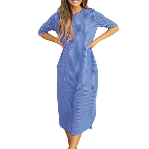 ChaoHeng Plus Size Dresses for Women Summer Summer Dresses for Women 2025 European and Short Sleeved Solid Color Pocket Dress Short Sleeved Round Neck and Ankle Dress