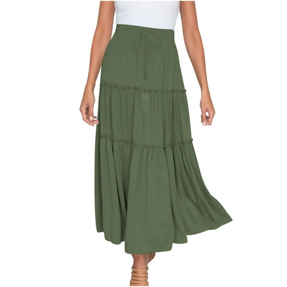 ChaoHeng Plus Size Spring and Summer Comfort Tops Fashion Trendy,Fashion Women Solid Casual Ruched Ruffles Elastic Waist Skirts(Green,S)