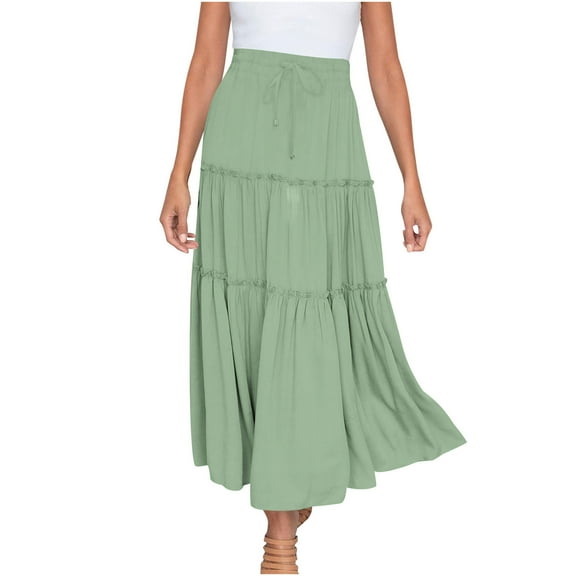 ChaoHeng Plus Size Spring and Summer Comfort Tops Fashion Trendy,Fashion Women Solid Casual Ruched Ruffles Elastic Waist Skirts(Mint Green,L)