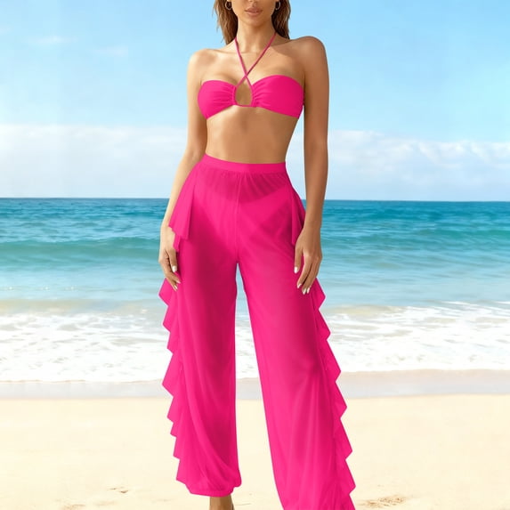 ChaoHeng Plus Size Swimsuit for Women Women's High Waist 3 Piece Swimsuit Set Bikini with Matching Cover Up