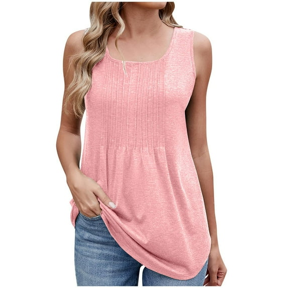 ChaoHeng Plus Size Tank Tops Clearance under 10.00 Summer Sleeveless Dresses for Women 2025 Women Solid Color Round Neck Sleeveless Casual Tee Tops Tank