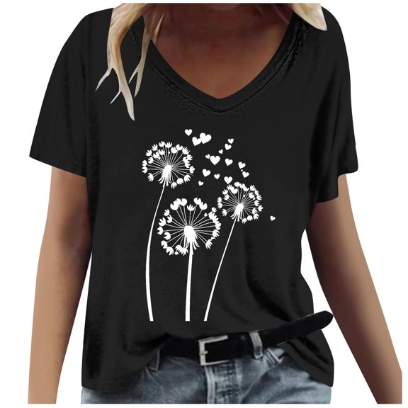 ChaoHeng Plus Size Tops under 10.00 Trendy Short Sleeve Shirts for Women Fashion Women Summer Print V-Neck T-Shirt Short Sleeve Casual Blouse Tops