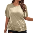 thumbnail image 1 of ChaoHeng Plus Size Tops Clearance under 10.00 Women Tops Spring Summer Short Sleeved Solid Color Casual Loose Fitting Women's Top, 1 of 6
