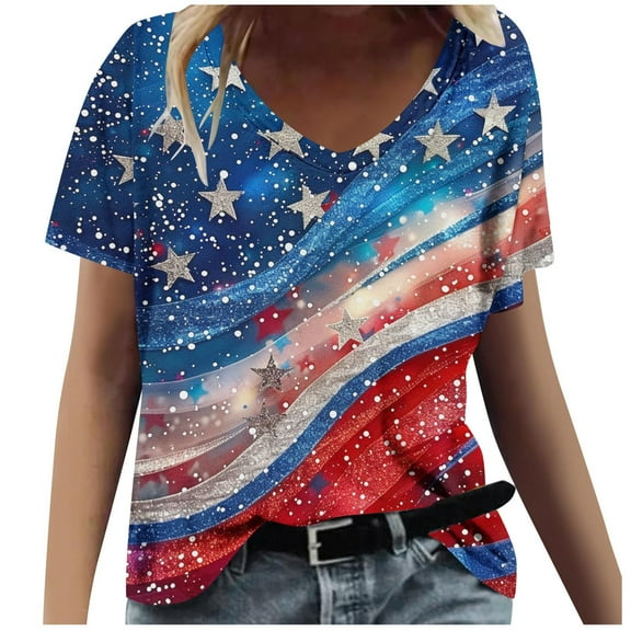 ChaoHeng Plus Size Tops Short Sleeve Print Tops for Women Fashion Women Summer Print V-Neck T-Shirt Short Sleeve Casual Blouse Tops