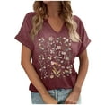 thumbnail image 1 of ChaoHeng Plus Size Tops Short Sleeve Womens Summer T-Shirts Women's Floral Print Small V-neck Short Sleeved T-Shirt Loose Top, 1 of 1