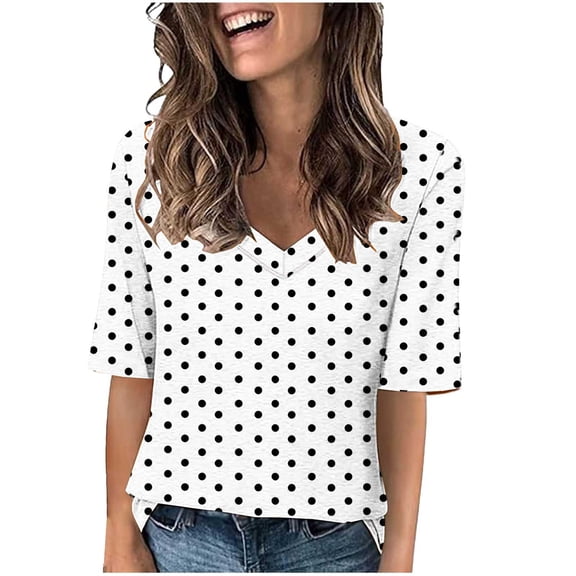 ChaoHeng Plus Size Tops for Women 50% Off Clear 2025 Fashion Casual,Women's Fashion Casual Printed Short-Sleeved V-Neck T-Shirt Top(White,XXL)