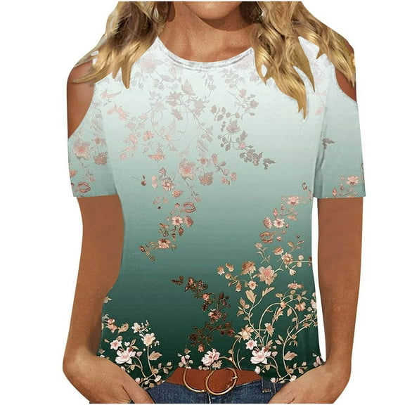 Spring Tops for Women!ChaoHeng Plus Size Summer Tops Short Sleeve Womens Tops Women's Fashionable Solid Color T-shirt Short Sleeved Shirt Round Neck Casual Top