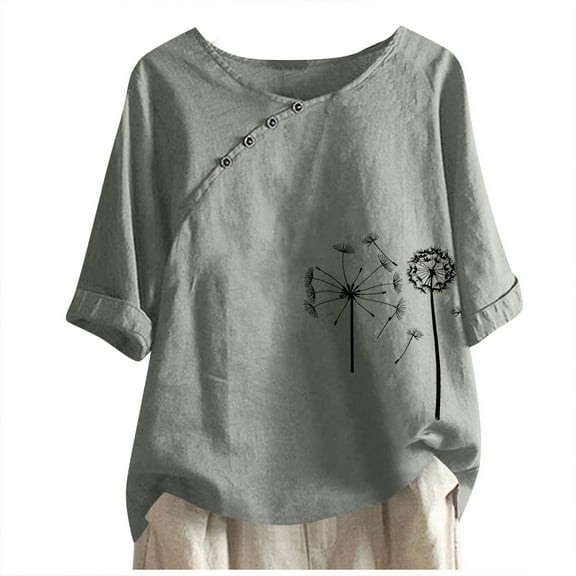 ChaoHeng Plus Size Women Tops Short Sleeve Loose Tops for Women Summer 2024 Women's Casual Fashion Crew-neck Button-printed Short-sleeved Top