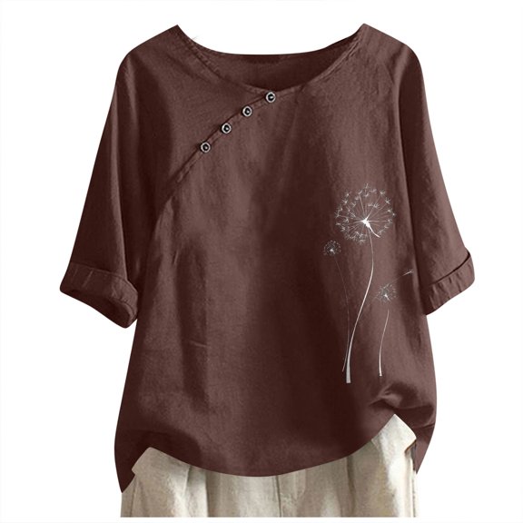 ChaoHeng Plus Size Women Tops Short Sleeve Summer Blouses for Women 2025 Women's Casual Fashion Crew-neck Button-printed Short-sleeved Top