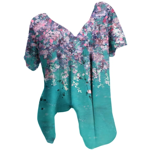 ChaoHeng Plus Size Women Tops Summer Blouses Plus Size Women Plus Size Short Sleeves V-Neck Print Blouse Pullover Tops Short Sleeve Blouses