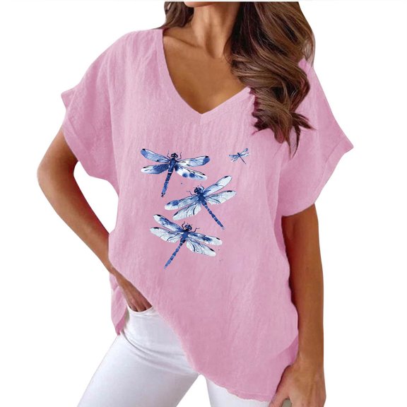 ChaoHeng Plus Size Women Tops and T-Shirts for Fall Trendy Blouses for Women Dressy Casual Women V-Neck Print T- Fashion Comfortable Female Blouses Tops
