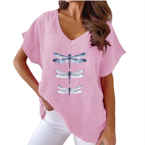 ChaoHeng Plus Size Women Tops and T-Shirts Summer Blouses for Women under $10.00 Women V-Neck Print T- Fashion Comfortable Female Blouses Tops