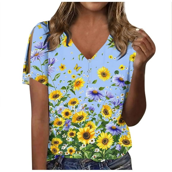 ChaoHeng Plus Size Women Tops and T-Shirts for Fall Summer Women Fashion Casual Shirts Short Sleeve Loose Tee Tops V Neck Blouse
