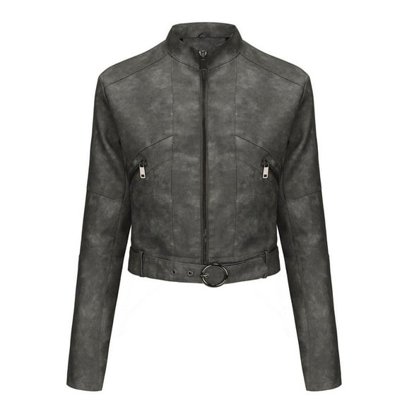 ChaoHeng Plus Size Womens Jackets Crochet Oversized,Womens Solid Color Short Zipper Casual Jacket Long Sleeve Hoodless Cardigan Tops Coat(Gray,L)